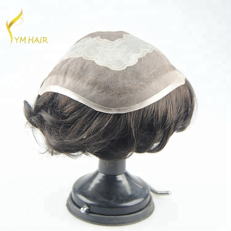 Wholesale high quality 100% European Virgin Remy Human Hair Lace Wig Full Size Toupee for Men