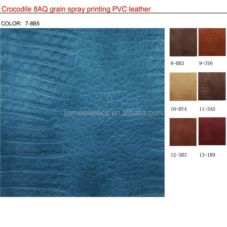 Crocodile 8AQ grain spray printing pvc leather,fake leather for decoration and furniture