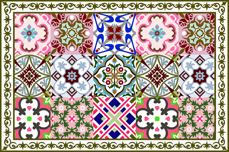 non slip European style UV print decoration outdoor vinyl PVC mat with tiles and geometric designs