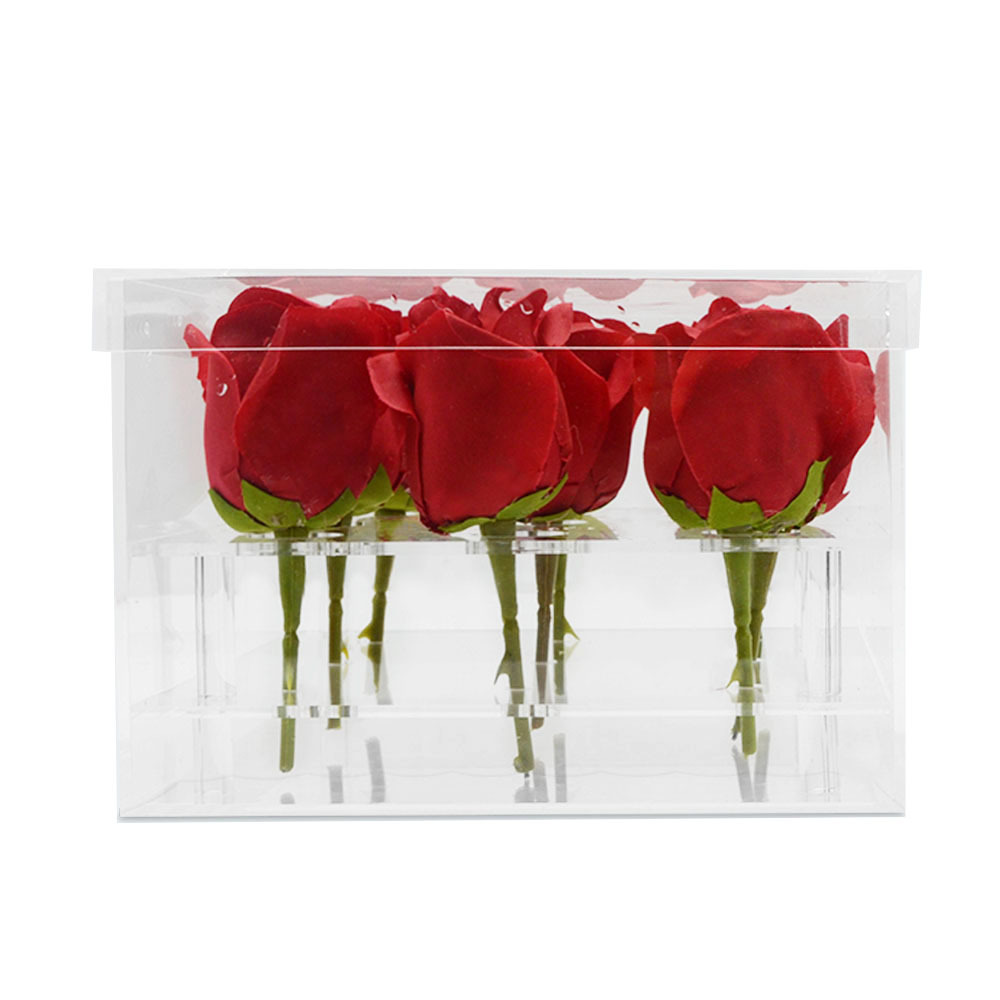 New model customized small clear acrylic with cover nine roses gift box acrylic flower box 9 Holes plastic Flower display stand