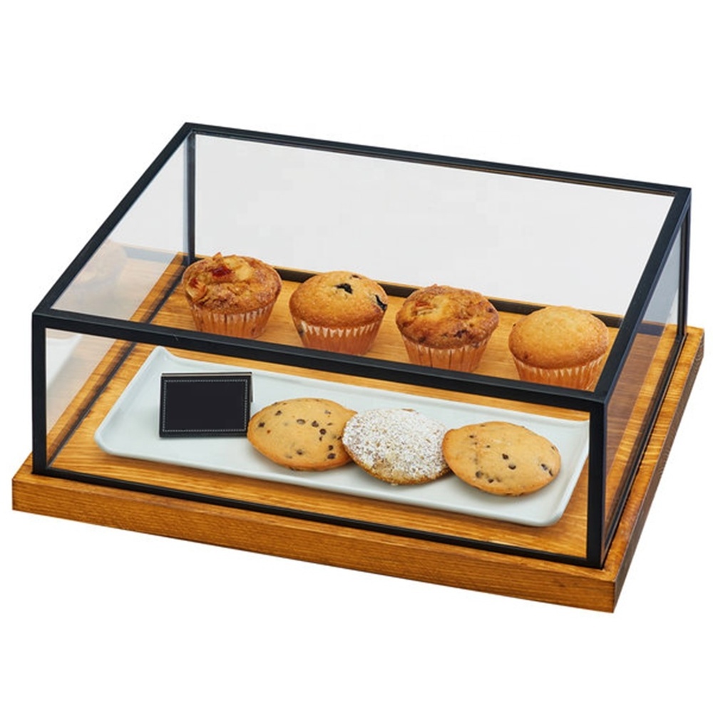 Flip over Clear Acrylic Cake Boxes Bakery Display Case bread Display Box with wood