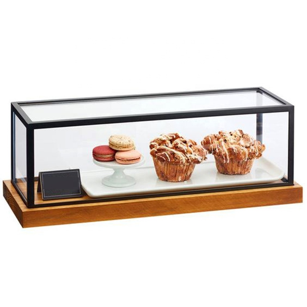 Flip over Clear Acrylic Cake Boxes Bakery Display Case bread Display Box with wood