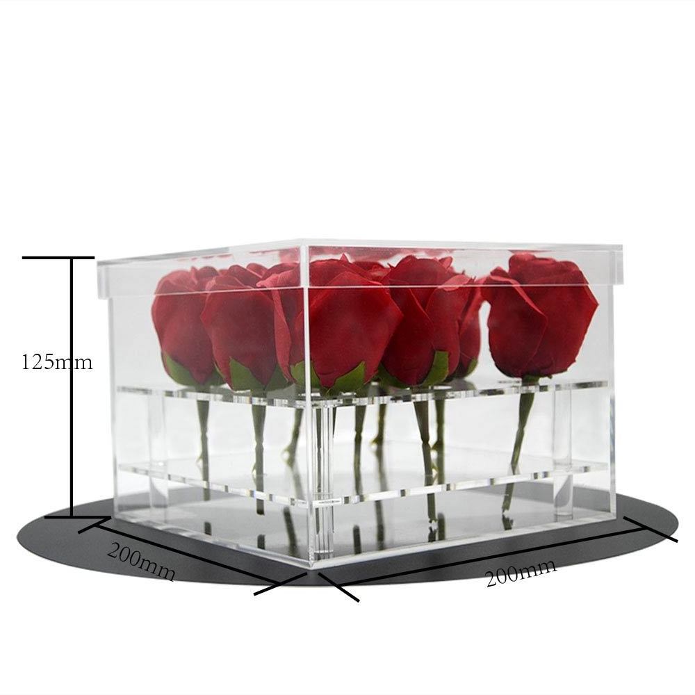 New model customized small clear acrylic with cover nine roses gift box acrylic flower box 9 Holes plastic Flower display stand