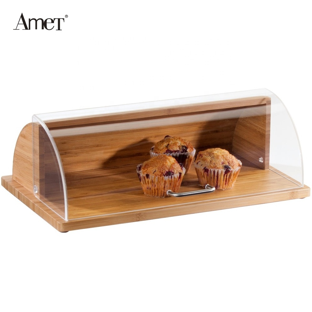 Flip over Clear Acrylic Cake Boxes Bakery Display Case bread Display Box with wood