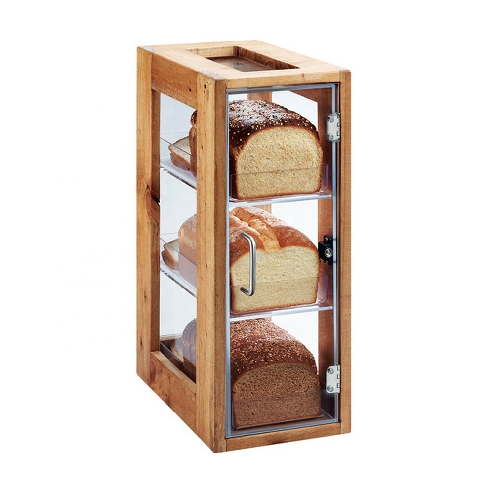 Flip over Clear Acrylic Cake Boxes Bakery Display Case bread Display Box with wood