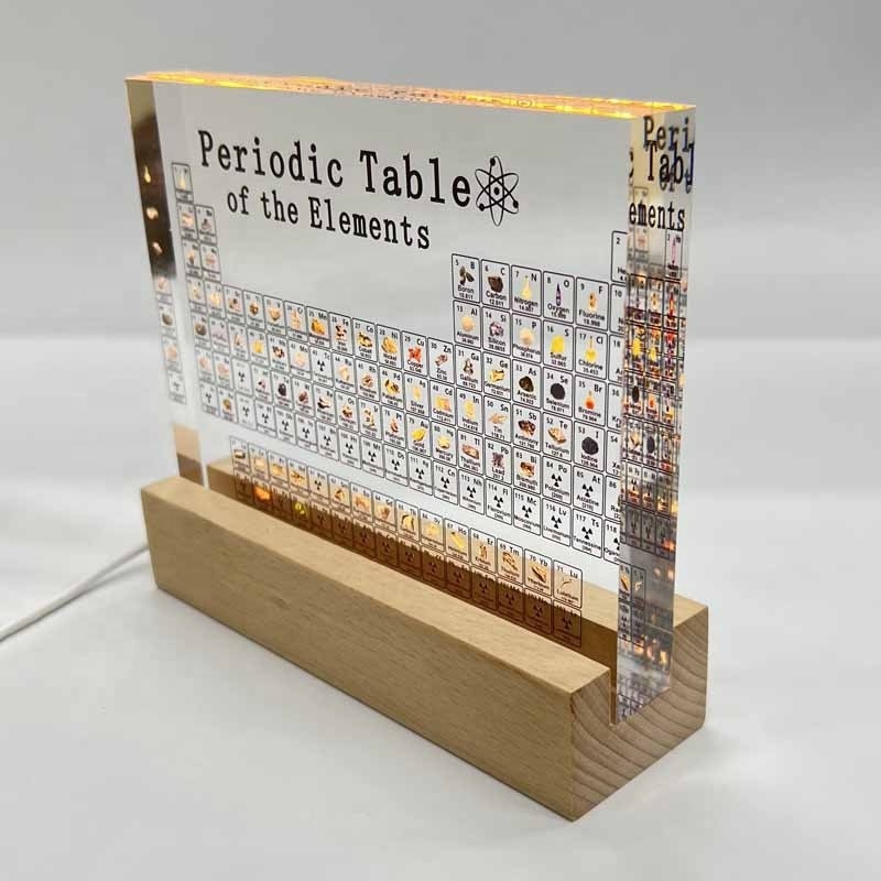 High Quality Control Periodic Table With LED Base For Teaching Tool School Education Acrylic Cube Periodic Table of Elements