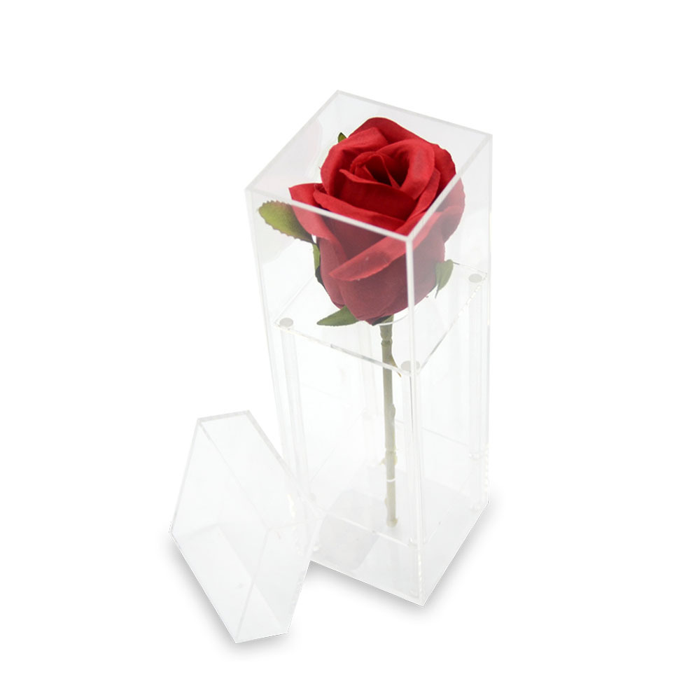 New model customized small clear acrylic with cover nine roses gift box acrylic flower box 9 Holes plastic Flower display stand