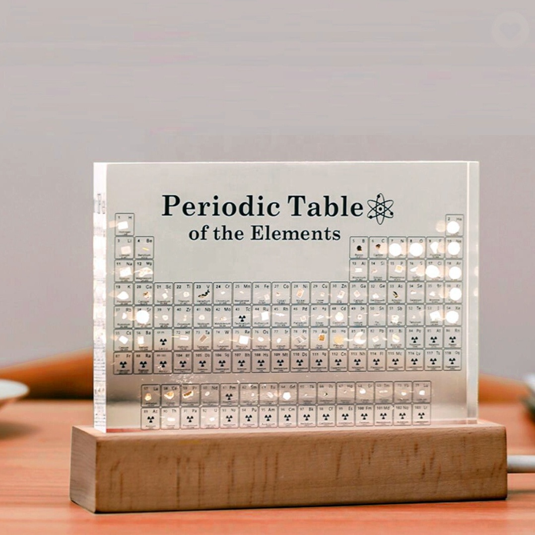 High Quality Control Periodic Table With LED Base For Teaching Tool School Education Acrylic Cube Periodic Table of Elements