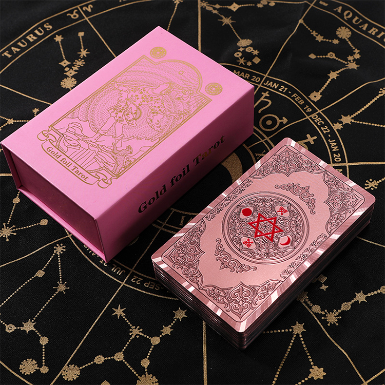 custom printing gold foil pink paper poker desk games tarot playing cards with logo