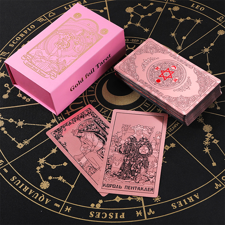 custom printing gold foil pink paper poker desk games tarot playing cards with logo