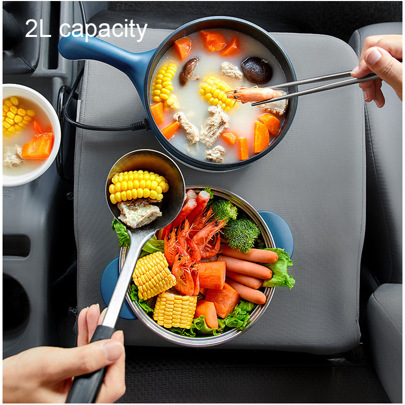 2L Multicooker for Car Truck 12V 24V Non-stick Electric Rice Cooker Food Steamer Stir-fry pan Car-mounted Hot pot Noodles Boiler