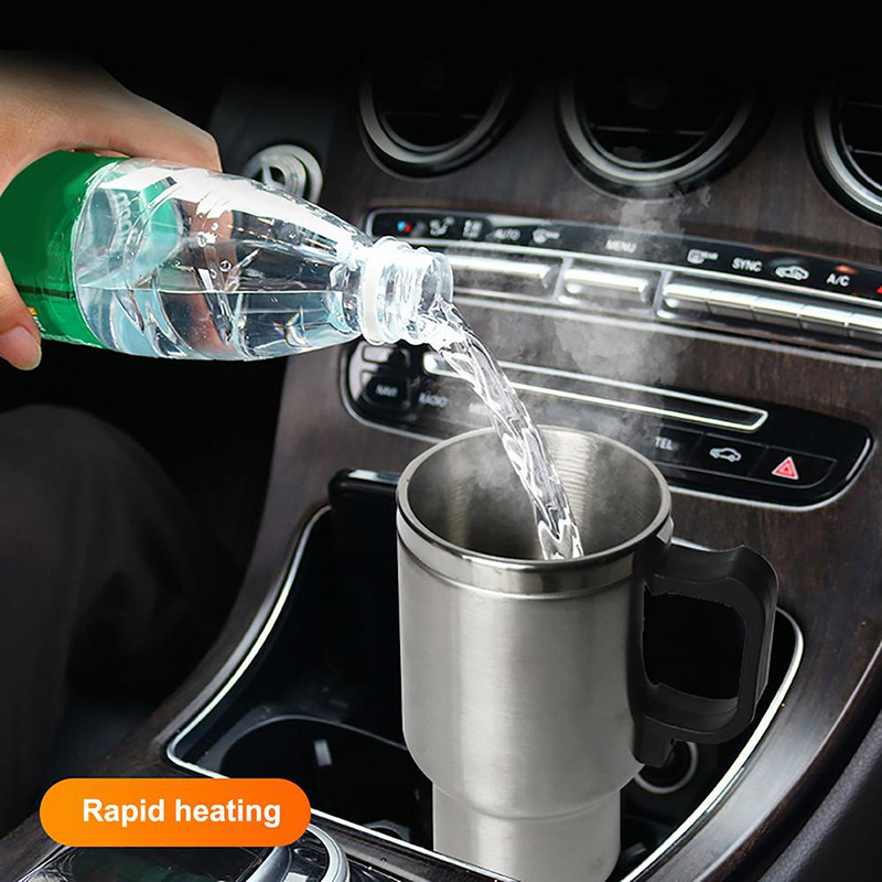 450ml 12V Vehicle Heating Cup Stainless Steel Electric Heating Car Kettle For Camping Travel Kettle Coffee Milk Thermal Bottle