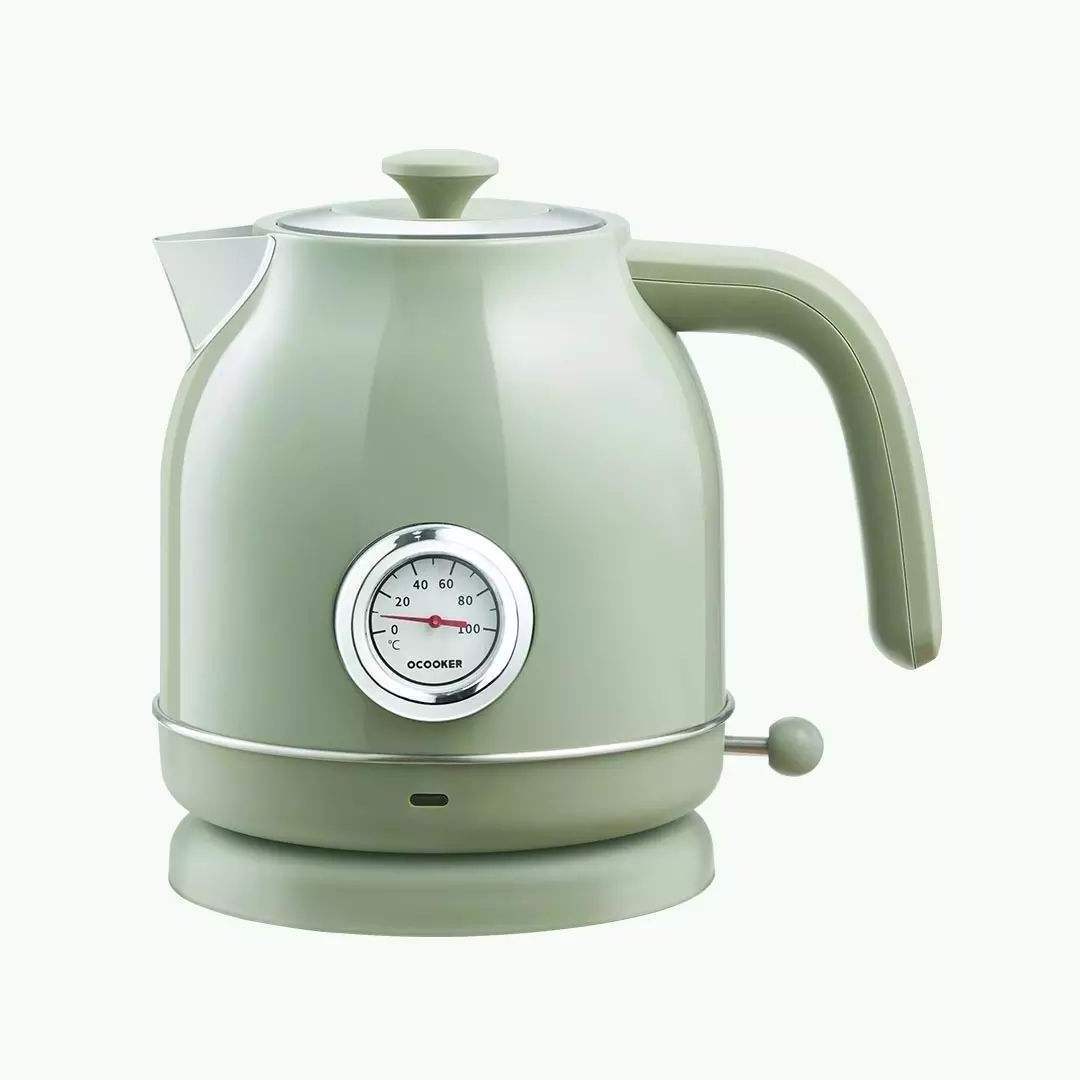 Household Retro Kettle Electric Water Boiler 1.7L Heating Pot 304 Stainless Steel Tea Pot Potable Coffee Pot Thermometer