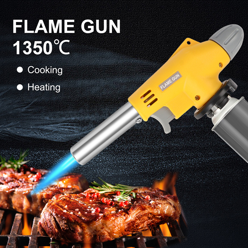 Gas Torch Cooking AutoIgnition Butane Adjustable Kitchen Cooking Torch Lighter Flamethrower for Outdoor BBQ Camping Welding Tool