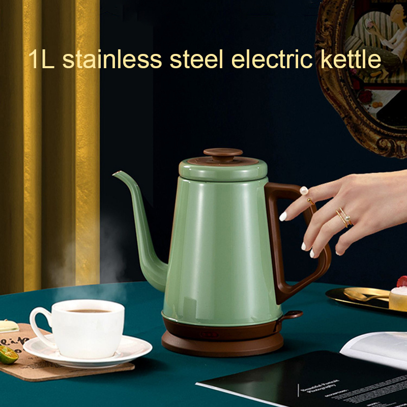 Retro Green Light Luxury Electric Kettle Stainless Steel Tea Brewing Teakettle Long Mouth Automatic Boiling Water Kettles