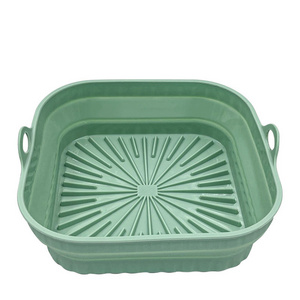 Air Fryer Silicone Basket Foldable Round Square Mold Air fryer Oven Baking Tray Pizza Fried Chicken Basket Reusable Pan Liner