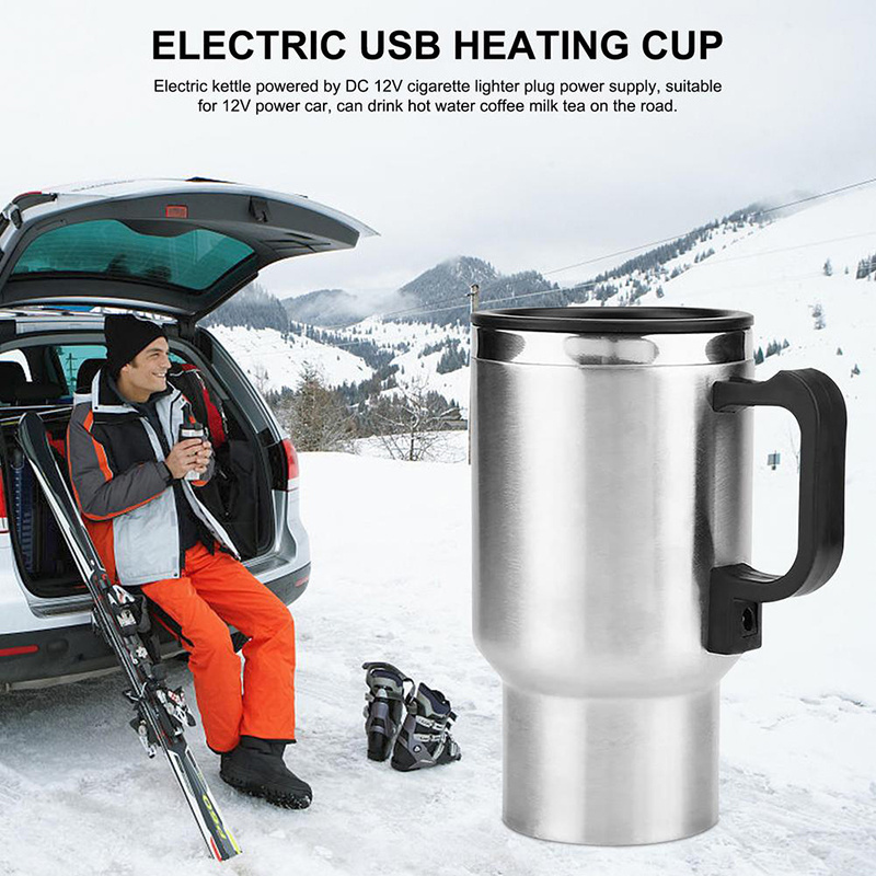 450ml 12V Vehicle Heating Cup Stainless Steel Electric Heating Car Kettle For Camping Travel Kettle Coffee Milk Thermal Bottle