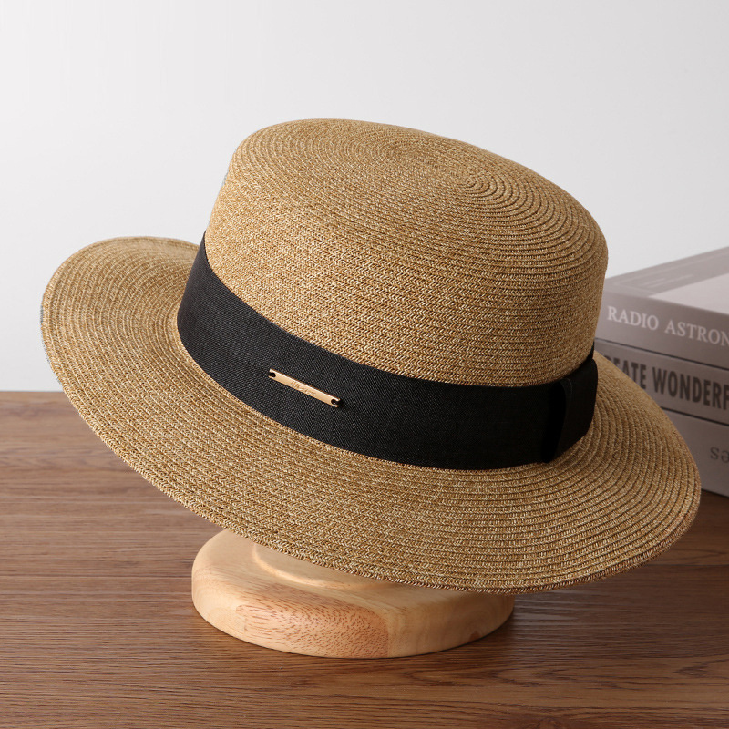 Custom High Quality Weave Fine Wide Brim Panama Fedora Straw Sun Hat Unisex Cowboy Flat Straw Hat Design Summer Women Church Hat