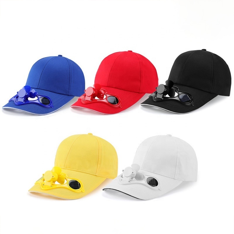 Wholesale Custom Logo Cool Summer Fan Hat Plain Cotton Blank Adjustable 6 Panel Trucker Baseball Cap Long Brim Visor Sports Cap