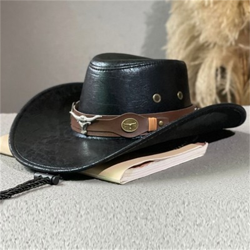 Wholesale Classic Wide Brim Felt Fedora Cowgirl Hats with Belt Roll Up Brim Leather PU Fedora Western Cowboy Hat for Women Men