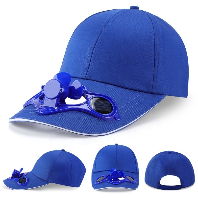 Wholesale Custom Logo Cool Summer Fan Hat Plain Cotton Blank Adjustable 6 Panel Trucker Baseball Cap Long Brim Visor Sports Cap