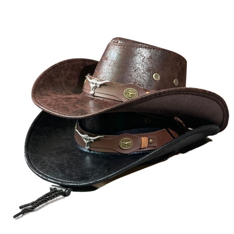 Wholesale Classic Wide Brim Felt Fedora Cowgirl Hats with Belt Roll Up Brim Leather PU Fedora Western Cowboy Hat for Women Men