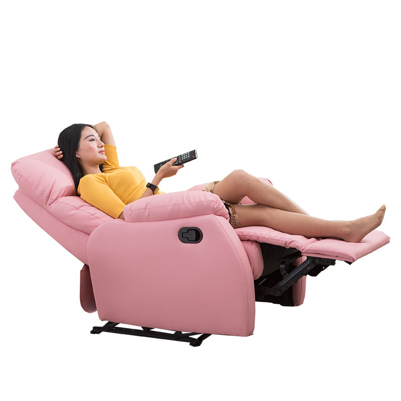 Puff Leather Pink Sofa With Reclining Headrest