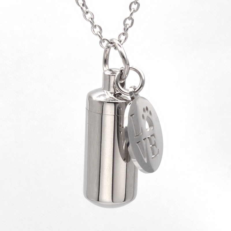 Personalized Pet Paw Love Letters Stainless Steel Cremation Ashes Urn Pendant Necklace