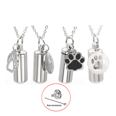 Personalized Pet Paw Love Letters Stainless Steel Cremation Ashes Urn Pendant Necklace