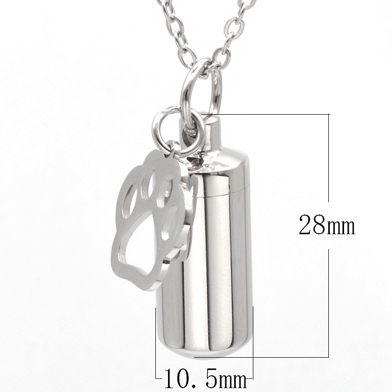 Personalized Pet Paw Love Letters Stainless Steel Cremation Ashes Urn Pendant Necklace