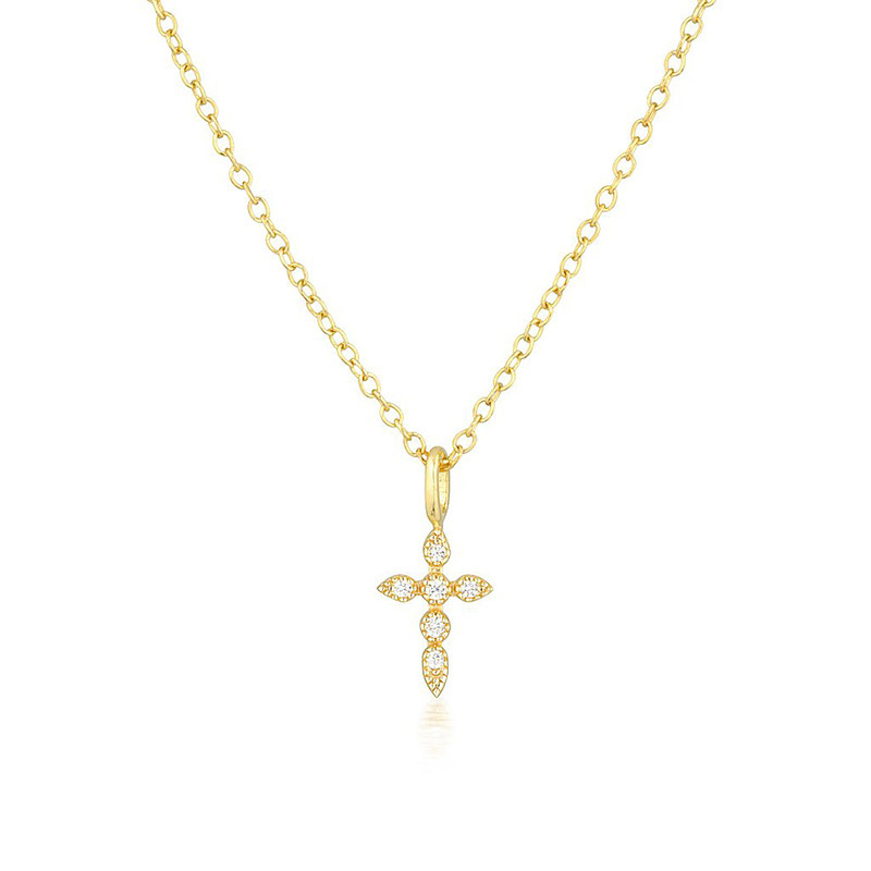 Bespoke Personalized 925 Silver Women Cubic Zirconia Icy Cross Pendant Necklace Minimalist Jewelry