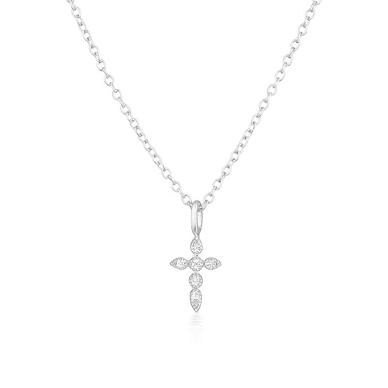 Bespoke Personalized 925 Silver Women Cubic Zirconia Icy Cross Pendant Necklace Minimalist Jewelry