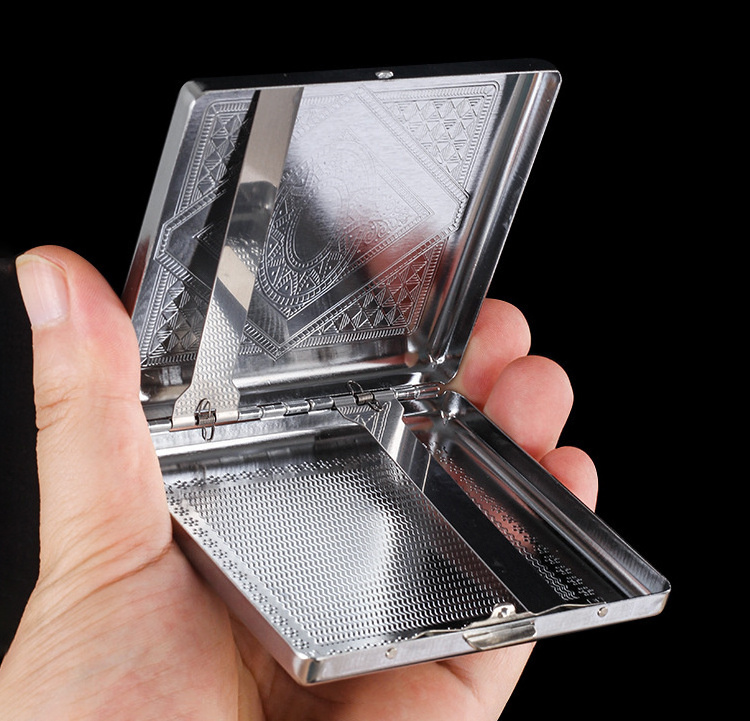 Men's Luxury Creative Silver Metal Cigarette Case Boxes Holder Case For 20 pcs Cigarette Package