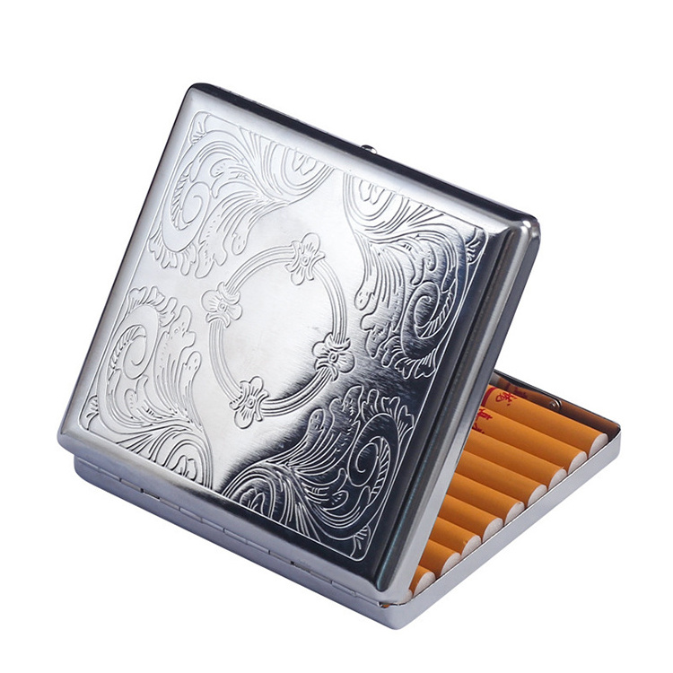 Men's Luxury Creative Silver Metal Cigarette Case Boxes Holder Case For 20 pcs Cigarette Package