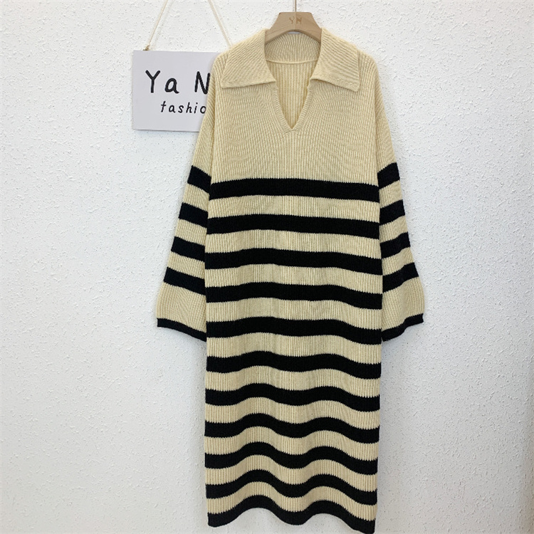 crochet Striped intercolor Casual Dresses plus size women's clothing 2024 sweater Knit dress