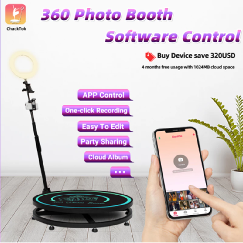 Camera Accessories Automatic Spinning 360 Photo Booth Rotating Stand With Ring Light