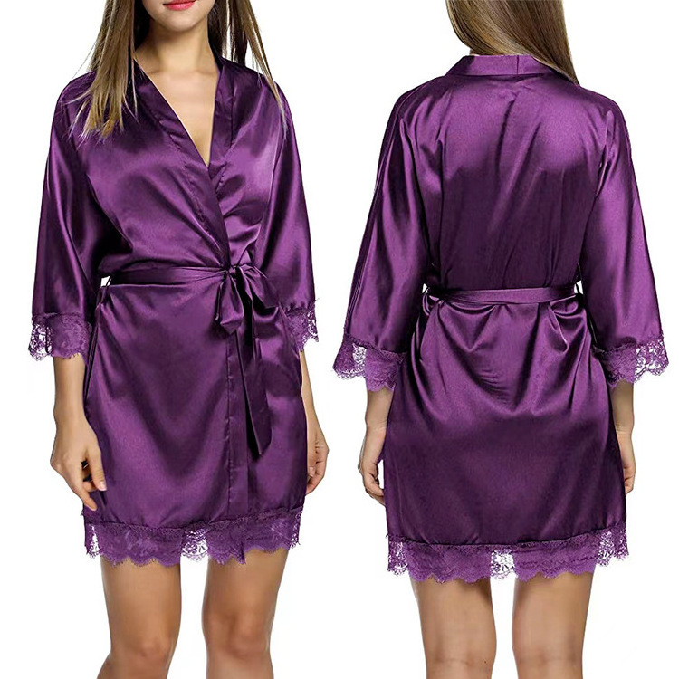 Manufacturer Silk Kimono Robe Women Sleepwear Short Bridesmaid Bath Robes Wedding Party Nightdress Sleepwear Adult Stain Robes