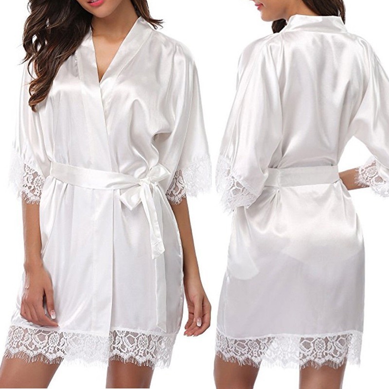 Manufacturer Silk Kimono Robe Women Sleepwear Short Bridesmaid Bath Robes Wedding Party Nightdress Sleepwear Adult Stain Robes