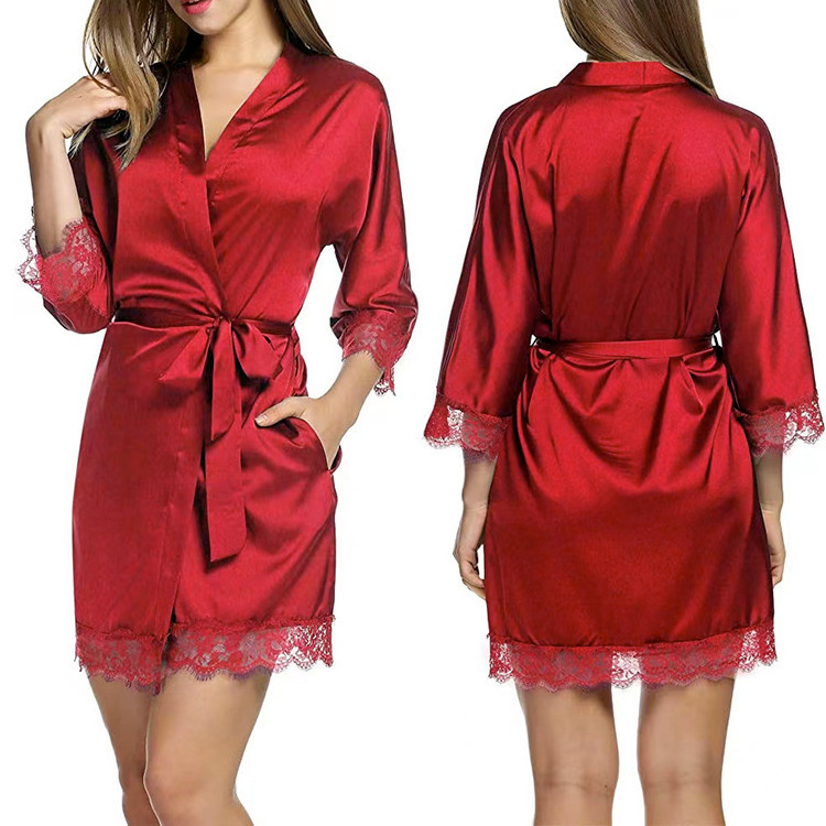 Manufacturer Silk Kimono Robe Women Sleepwear Short Bridesmaid Bath Robes Wedding Party Nightdress Sleepwear Adult Stain Robes