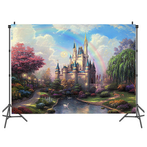 Fairy Tale Castle Photography Background Flowers Kid Princess Girls Birthday Party Backdrop Photo Studio Prop Wallpaper