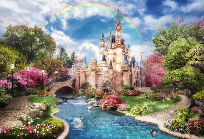 Fairy Tale Castle Photography Background Flowers Kid Princess Girls Birthday Party Backdrop Photo Studio Prop Wallpaper