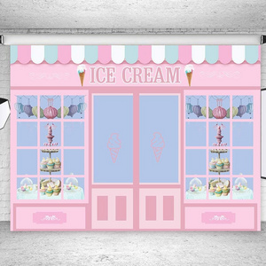 7x5FT Ice Cream Party Backdrop Cute Pink Photo Studio Parlor Door Window Cake Princess Birthday Party Banner Wallpaper