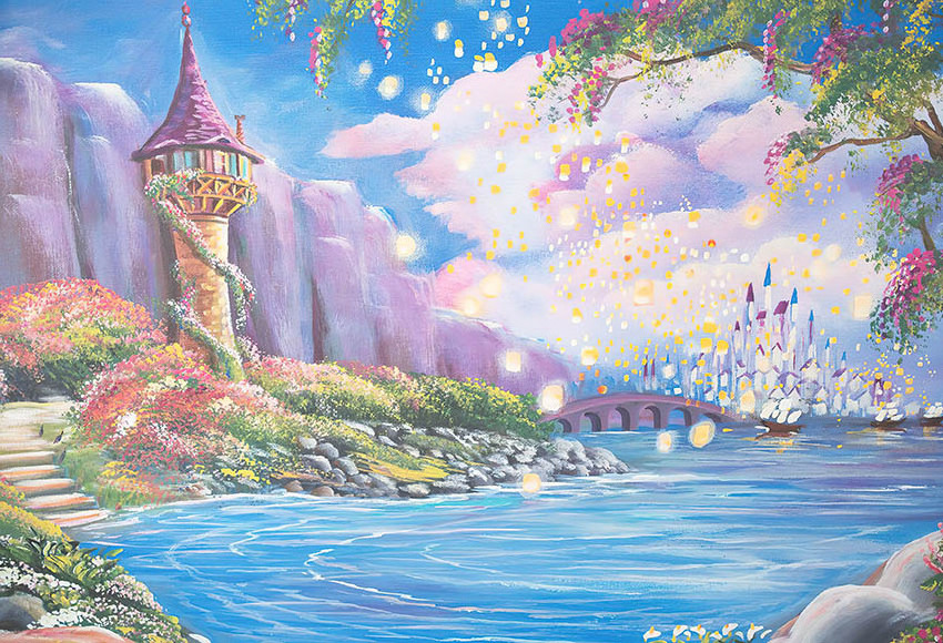 Fairy Tale Castle Photography Background Flowers Kid Princess Girls Birthday Party Backdrop Photo Studio Prop Wallpaper