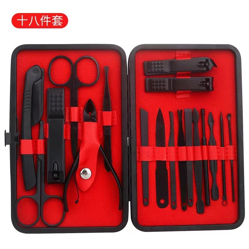 Professional Black Nail Clipper Set 18-1 Manicure Set Stainless Steel for Salon