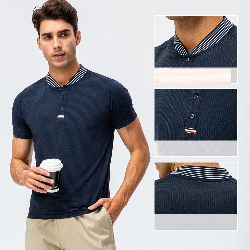 Man Polo Shirt Short Sleeve V Neck Stand Collar Cotton Contrast Color Design Slim Fit For Men Polo Shirts