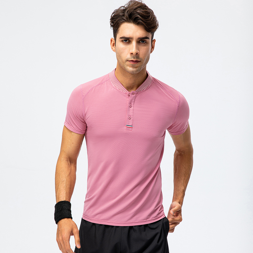 Man Polo Shirt Short Sleeve V Neck Stand Collar Cotton Contrast Color Design Slim Fit For Men Polo Shirts