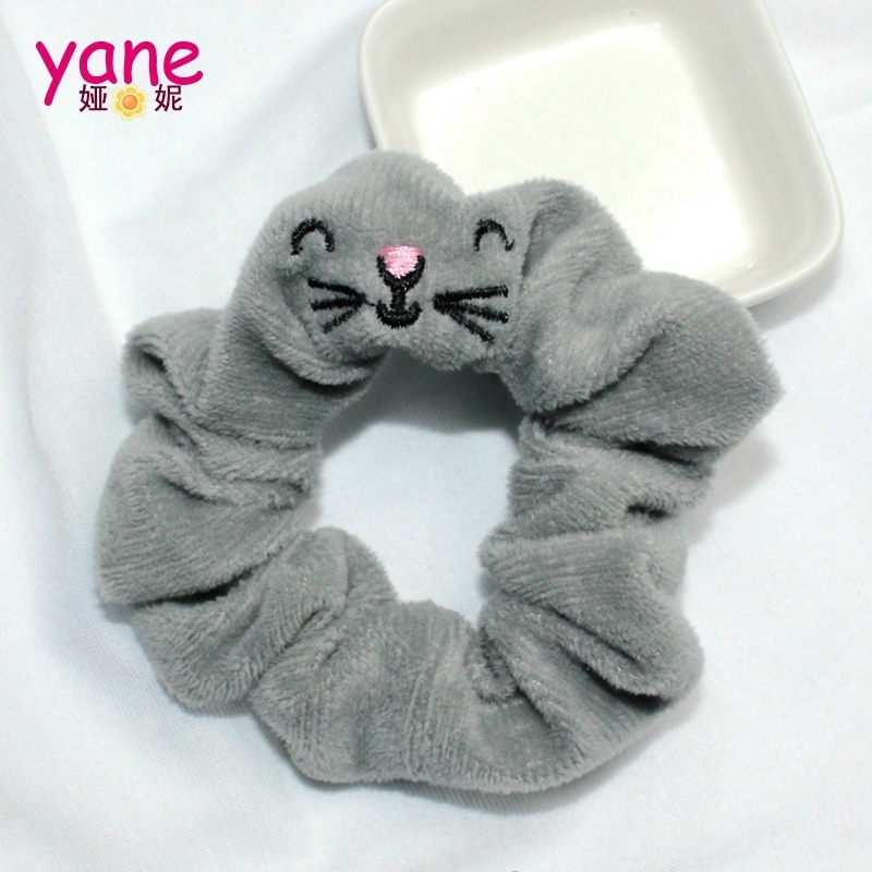 Customize cute animal hair scrunchies design Embroidered hair scrunchies for girl