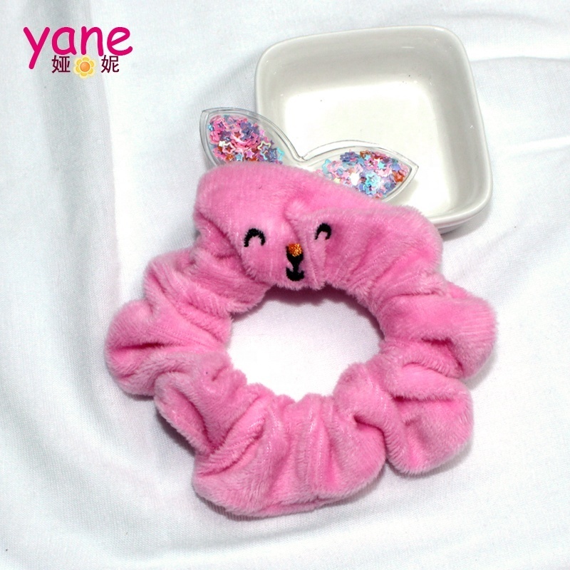 Customize cute animal hair scrunchies design Embroidered hair scrunchies for girl