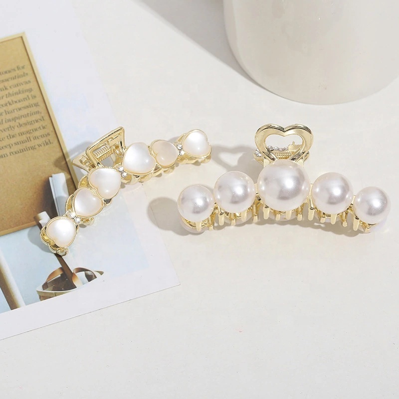 Metal pearl tiara back hair clip claw top clip simple style ponytail hair claw