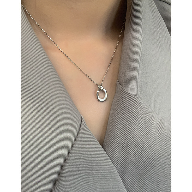 S925 Sterling Silver Geometric Smooth Hollow Slide Circular Pendant Necklace Fashion Design Simple Cross Chain Fine Jewelry